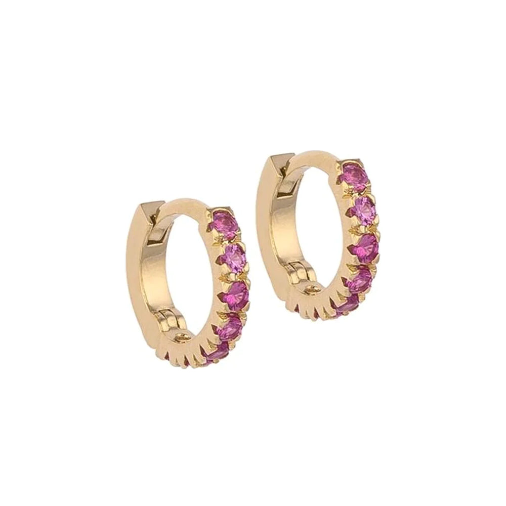 Hoop Gold Earrings with Ruby Stones