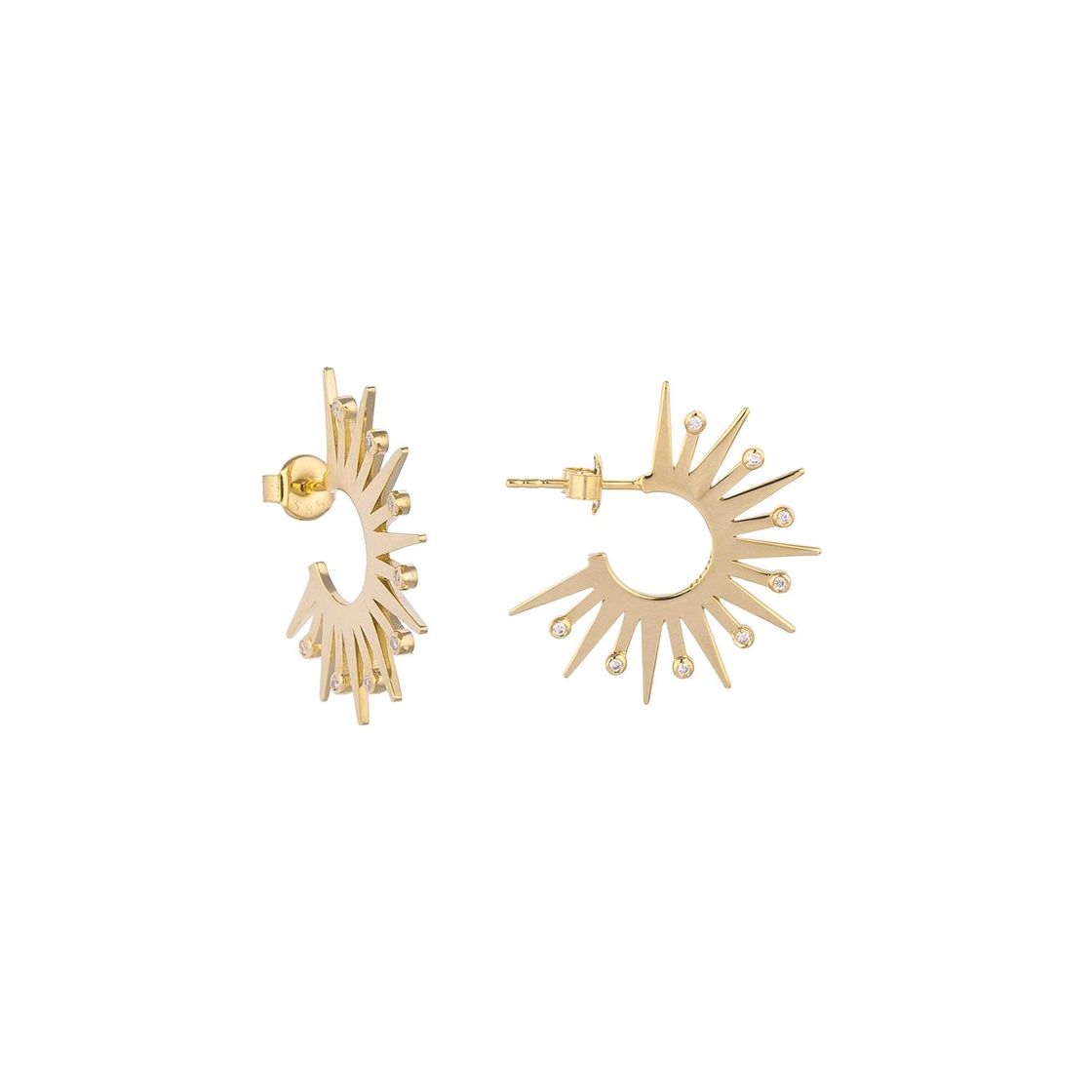 Sun Beam Earrings with Diamond Stones