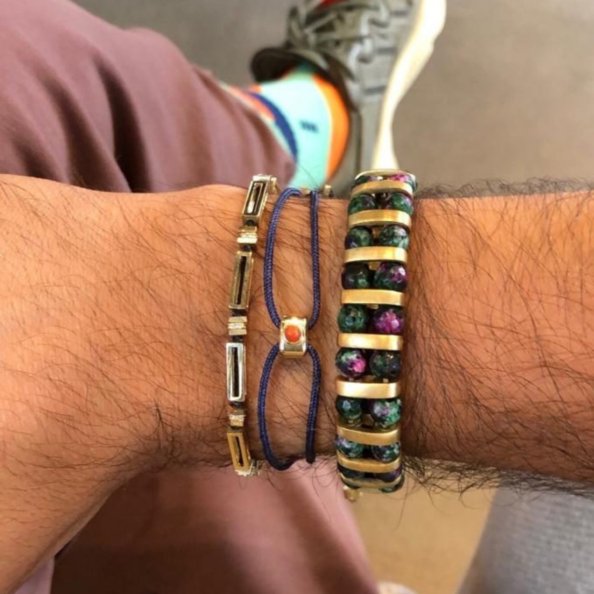 Coral Gold Cord Bracelet