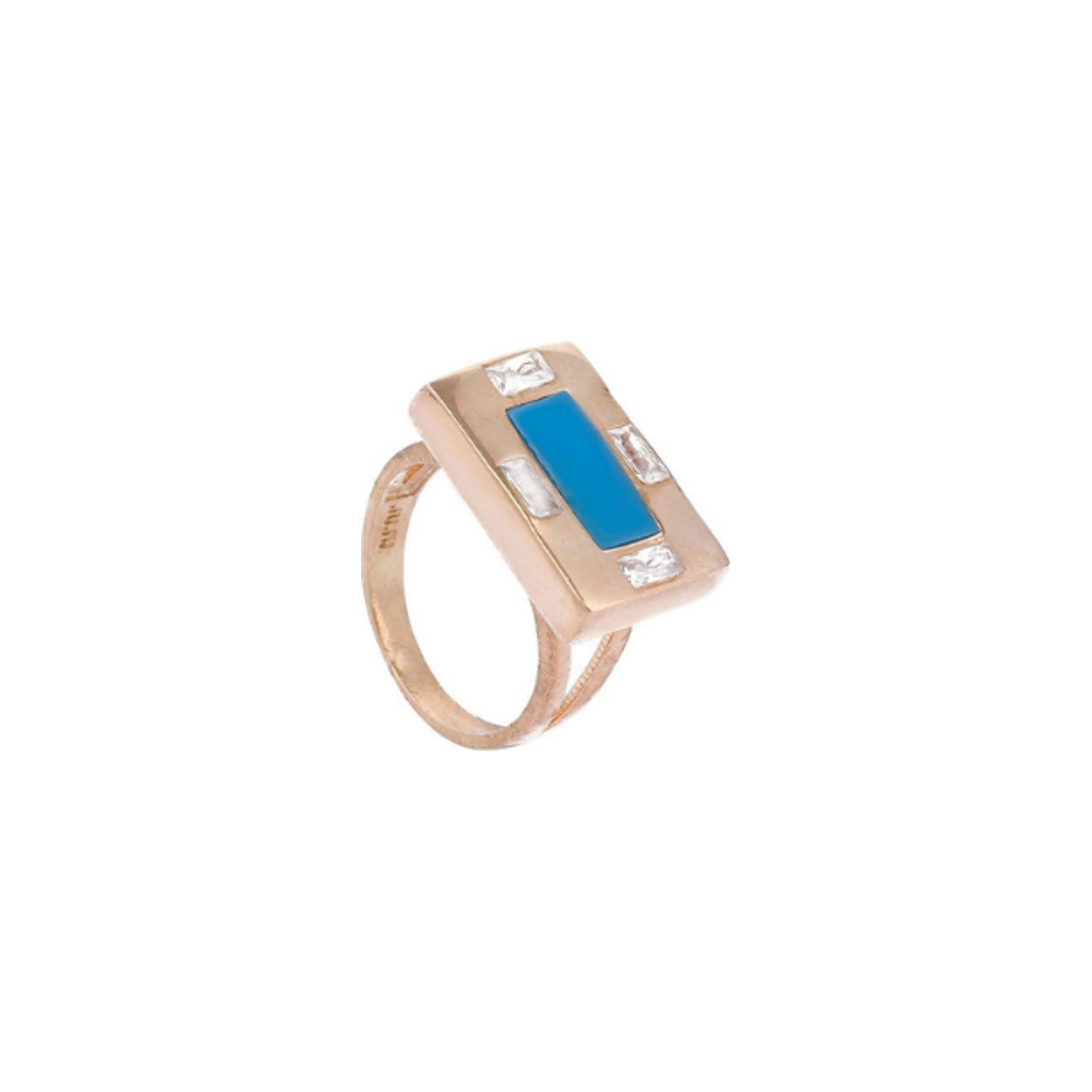 Rectangle Enamel Side Ring with Stones