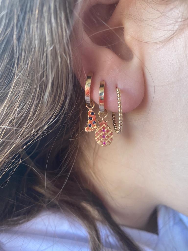 Pineapple-shaped Gold Earring Charm with Ruby Stones