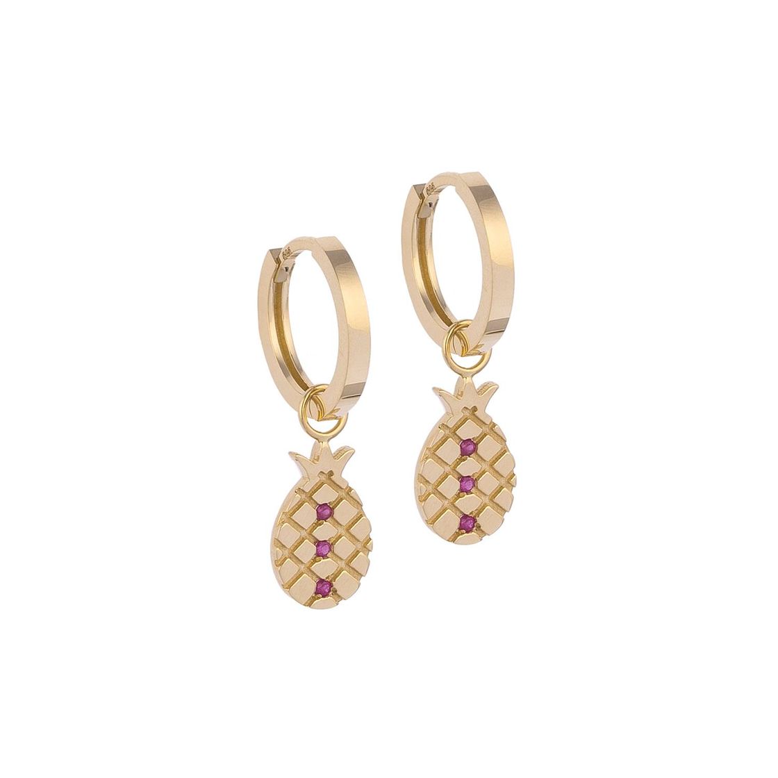 Pineapple-shaped Gold Earring Charm with Ruby Stones