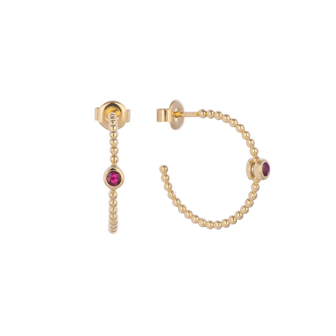 Hoop Gold Earrings with Ruby Stones